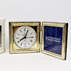 International Silverplate Clock Photo Frame Boxed